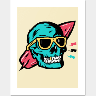 Surfer Skull with Surfboard & Sunglasses Beach Ready Posters and Art